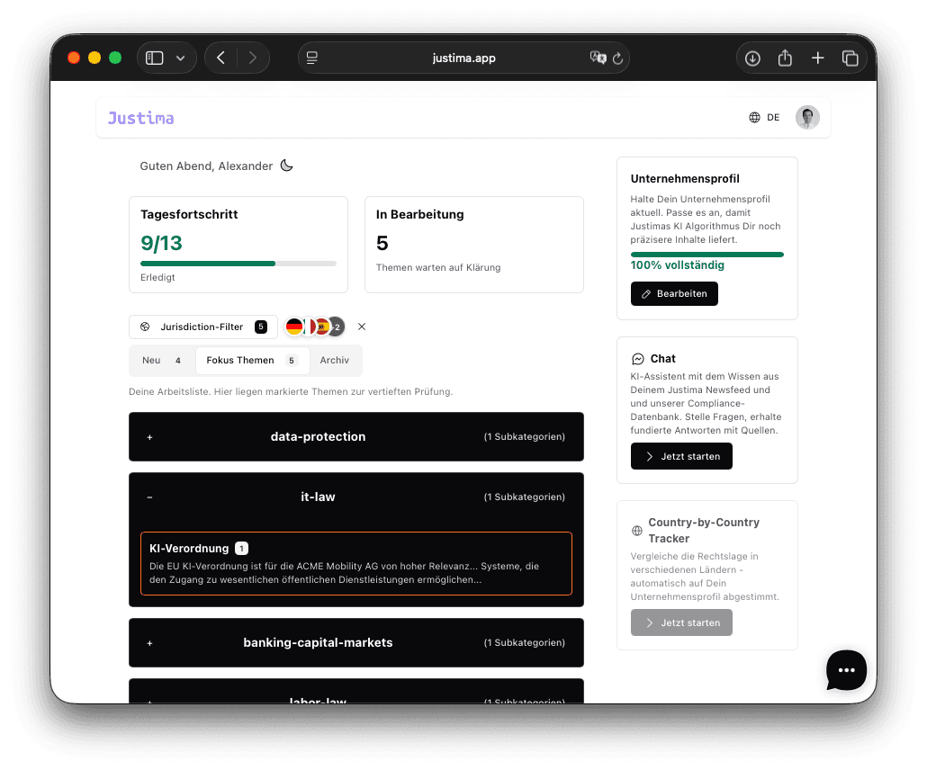 Justima App Screenshot